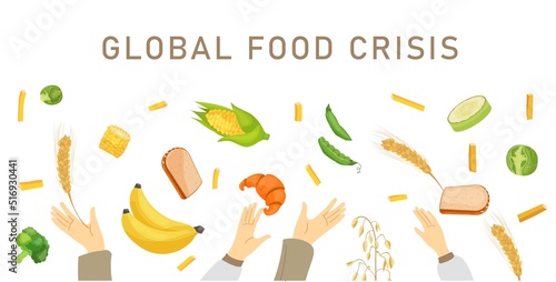 Food crisis, inflation, hunger background. Isolated vector illustration