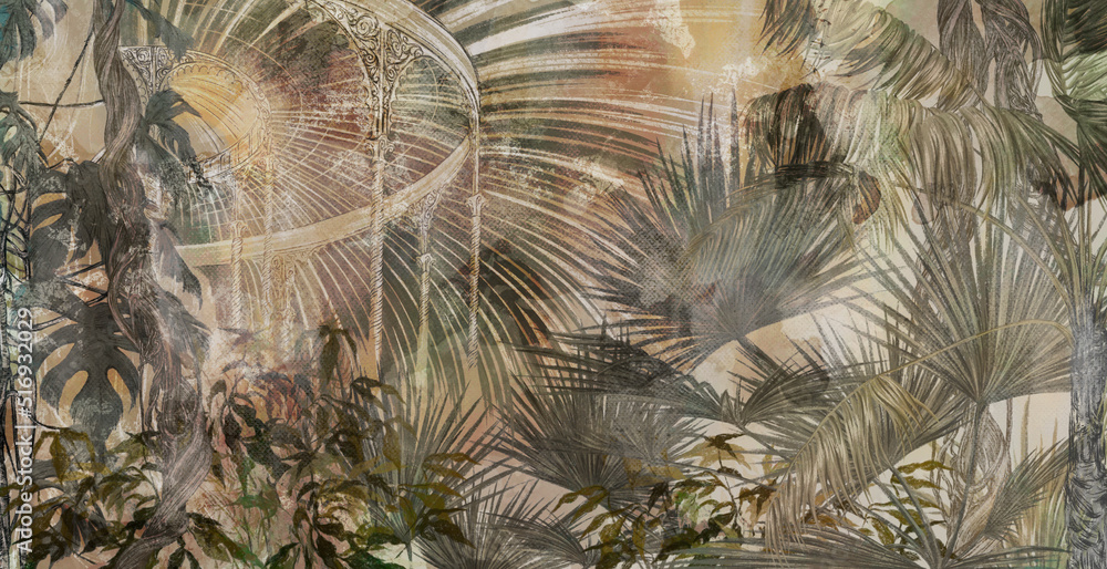  tropics painted in vintage style on texture background photo wallpaper