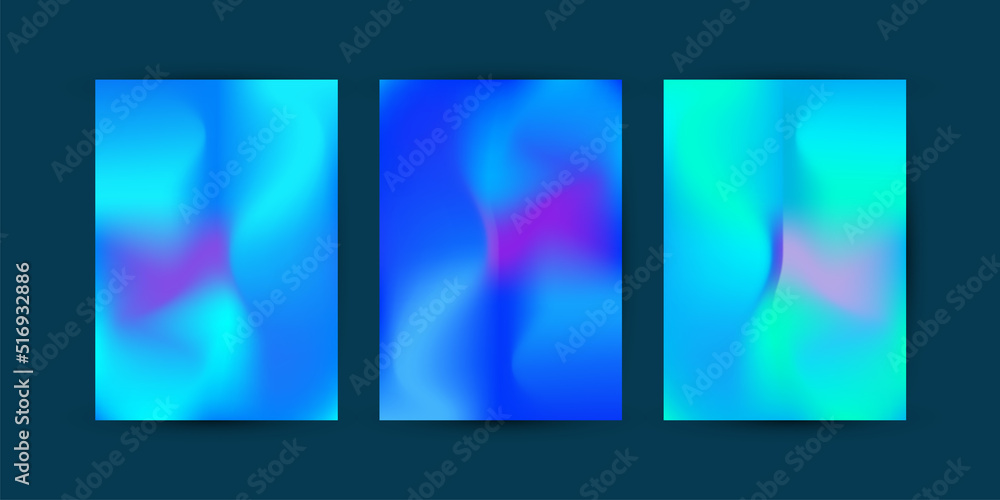 Set of colorful abstract shapes vector patterns filled with gradient design in pink, purple, orange, yellow, and blue, Superb color curve combination