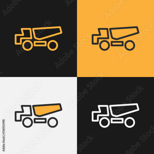 Dumptruck logo. Logo in orange, white and black colors. Vector illustration