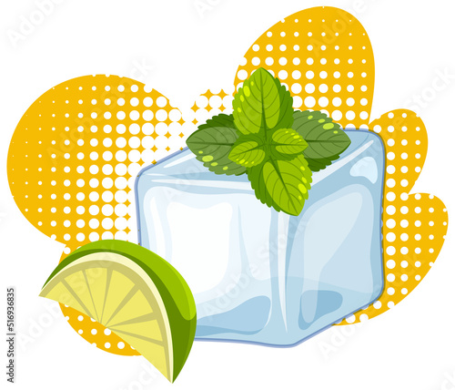 Ice cube with lime sliced and mint leaf