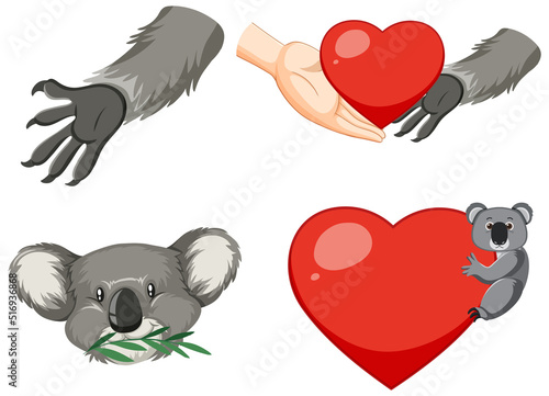 Set of koala and heart cartoon