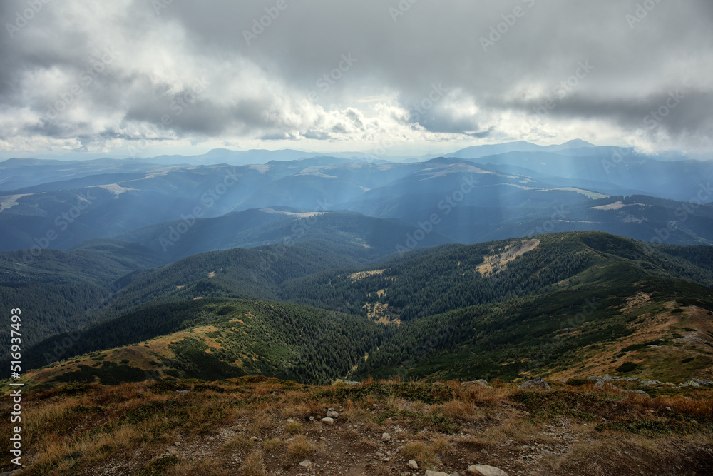 Fascinating view on the top of the Carpathian mountain in Ukraine 