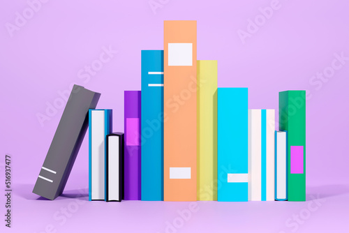 Online education  E-learning concept. stack of books  bookshelf. 3d render