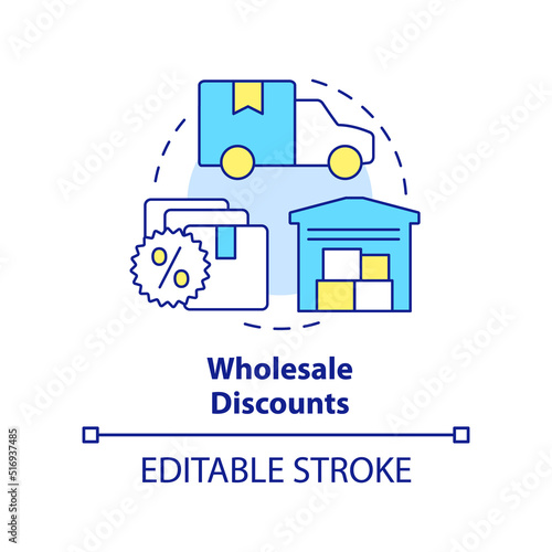 Wholesale discounts concept icon. Customer loyalty program. Type of allowances abstract idea thin line illustration. Isolated outline drawing. Editable stroke. Arial, Myriad Pro-Bold fonts used