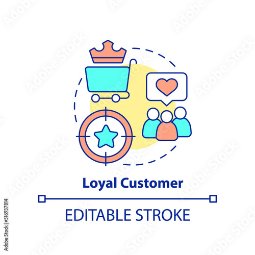 Loyal customers concept icon. Users with positive experience. Type of clients abstract idea thin line illustration. Isolated outline drawing. Editable stroke. Arial, Myriad Pro-Bold fonts used