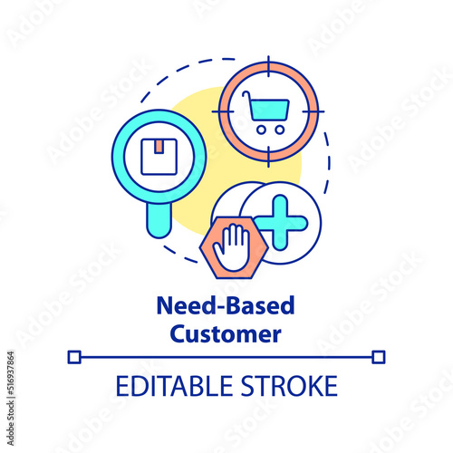 Need based customer concept icon. Purchase for occasion. Type of business clients abstract idea thin line illustration. Isolated outline drawing. Editable stroke. Arial, Myriad Pro-Bold fonts used