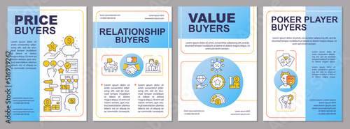 Dealing with customers blue brochure template. Marketing. Leaflet design with linear icons. Editable 4 vector layouts for presentation, annual reports. Arial, Myriad Pro-Regular fonts used