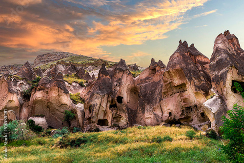 caves and rock formations in the zelve valley cappadocia
