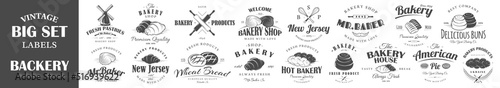 Set of vintage bakery labels. Posters, stamps, banners and design elements. Vector illustration