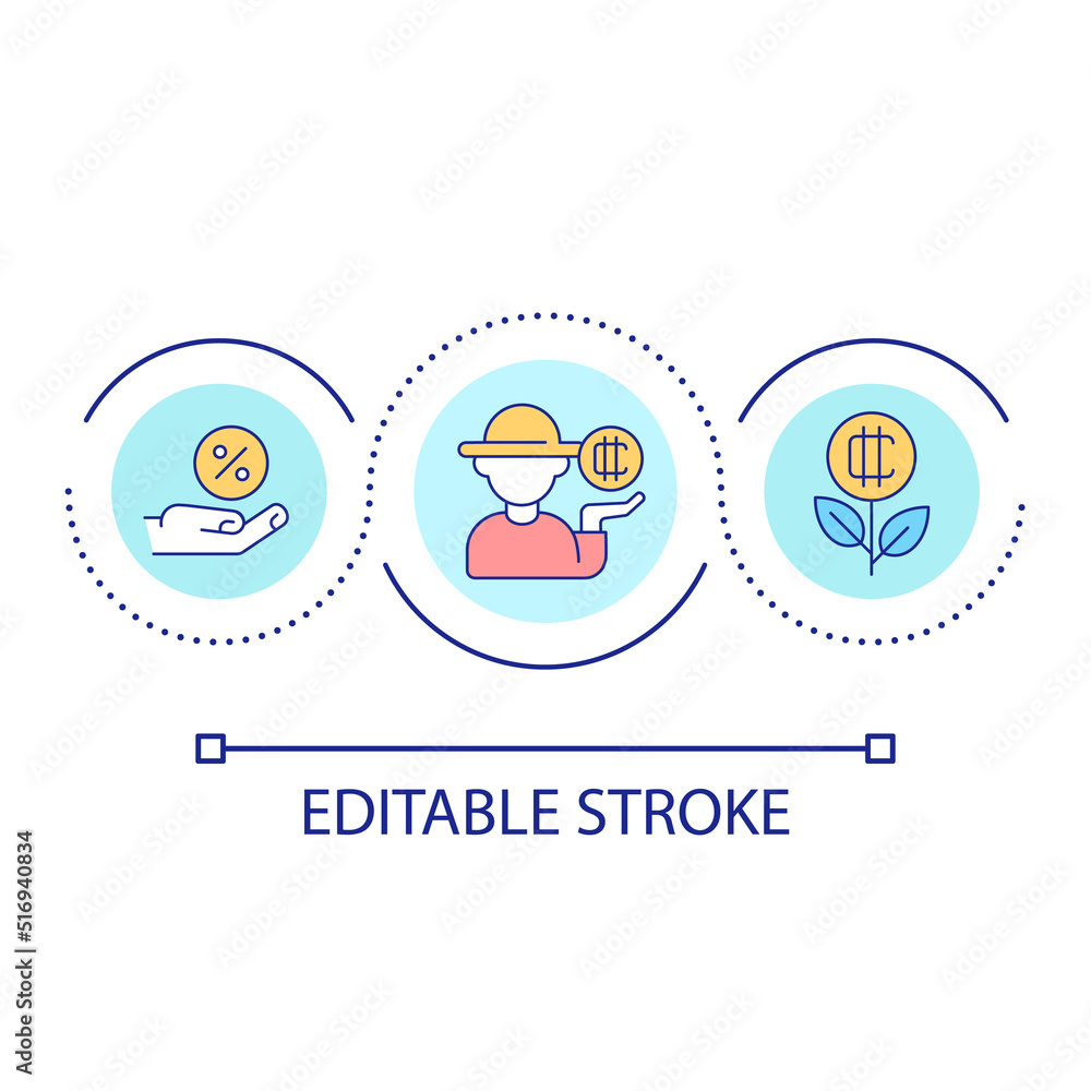 Crypto yield farming loop concept icon. Making money on cryptocurrency. Digital earnings abstract idea thin line illustration. Isolated outline drawing. Editable stroke. Arial font used