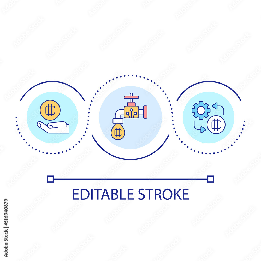 Crypto faucets loop concept icon. Way to get free digital tokens. Blockchain technology abstract idea thin line illustration. Isolated outline drawing. Editable stroke. Arial font used Crypto faucets loop concept icon. Way to get free digital tokens. Blockchain technology abstract idea thin line illustration. Isolated outline drawing. Editable stroke. Arial font used