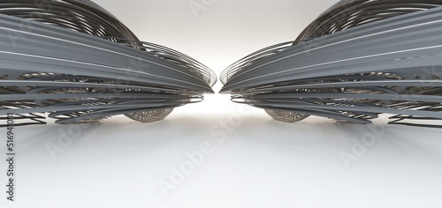 Obraz na płótnie Luxury parametric abstract architectural minimalistic background. Contemporary showroom. Modern black exhibition tunnel. Empty gallery. Stand, table. Interior backlight. 3D illustration and rendering. w salonie
