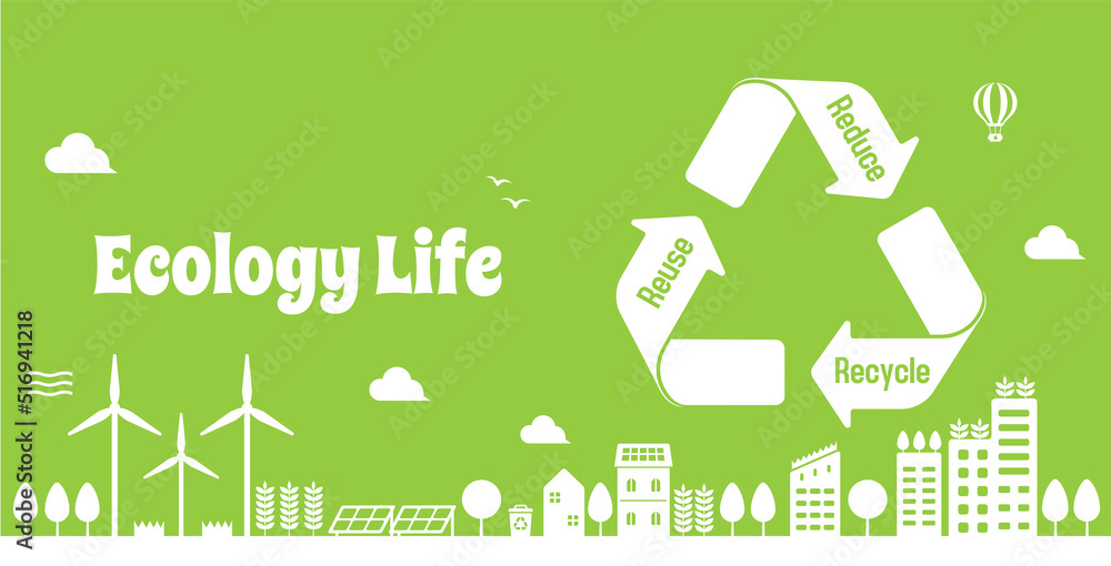 Smart ecology city, ecology life vector banner  illustration - obrazy, fototapety, plakaty 