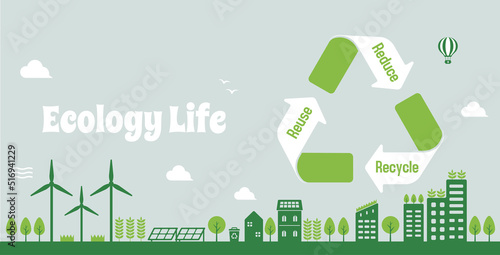 Smart ecology city, ecology life vector banner  illustration