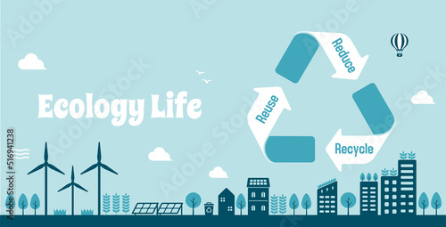 Smart ecology city, ecology life vector banner  illustration