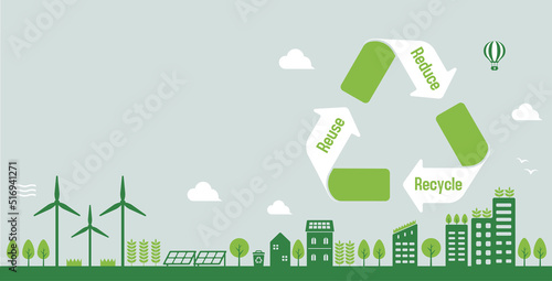Smart ecology city, ecology life vector banner  illustration