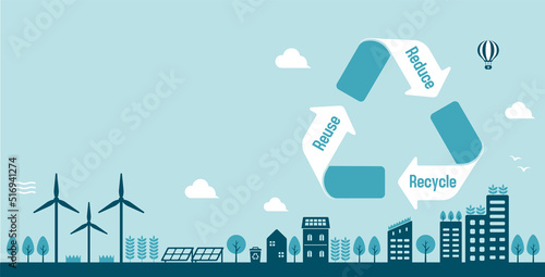 Smart ecology city, ecology life vector banner  illustration