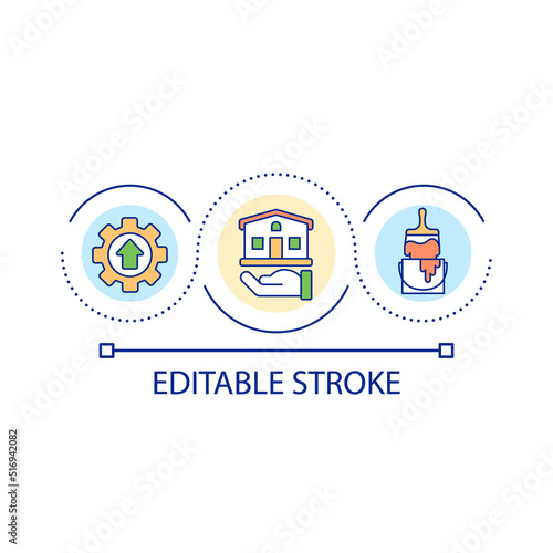 House renovation loop concept icon. Real estate improvement. Property construction and repair abstract idea thin line illustration. Isolated outline drawing. Editable stroke. Arial font used