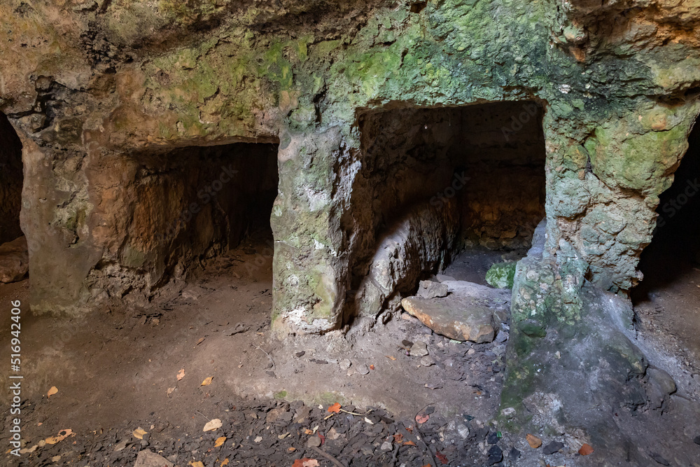 Byzantine burial cave in the well-preserved Yehiam Crusader fortress at Kibbutz Yehiam, in Galilee, northern Israel Byzantine burial cave in the well-preserved Yehiam Crusader fortress at Kibbutz Yehiam, in Galilee, northern Israel