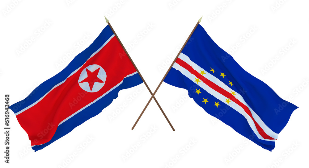 Fototapeta premium Background for designers, illustrators. National Independence Day. Flags North Korea and Cape Verde