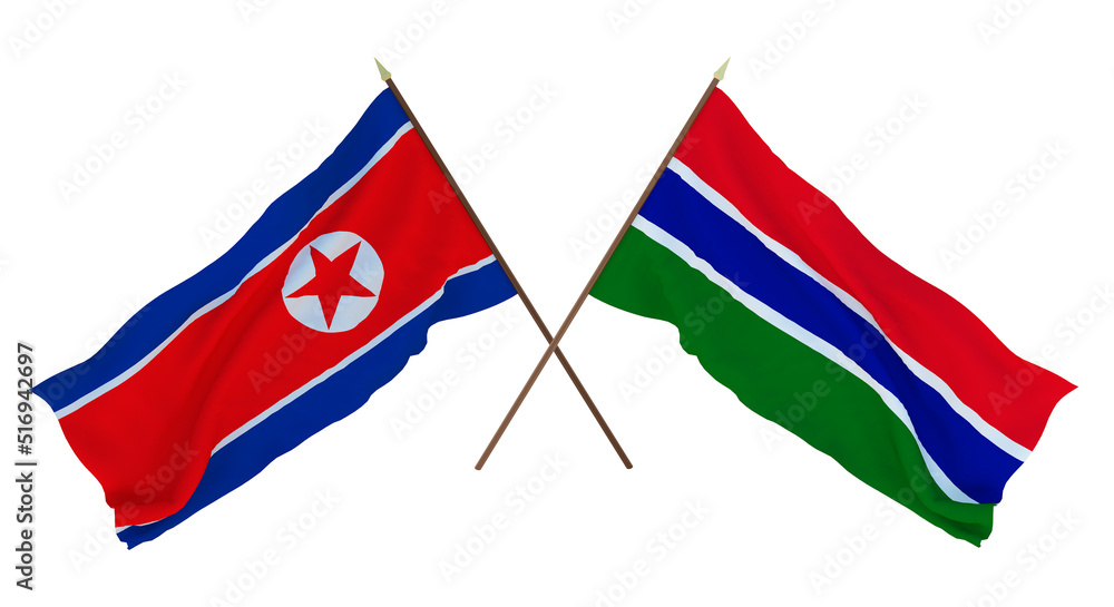 Background for designers, illustrators. National Independence Day. Flags North Korea and Gambia Background for designers, illustrators. National Independence Day. Flags North Korea and Gambia