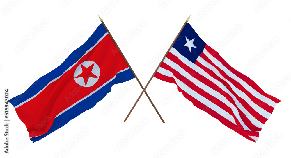 Background for designers, illustrators. National Independence Day. Flags North Korea and Liberia