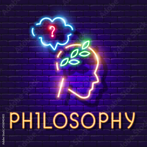 Philosopher vector neon sign. Philosophy lesson Glowing icon
