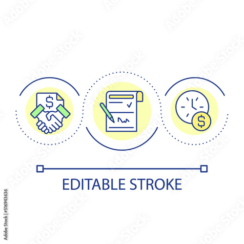 Periodic written agreement loop concept icon. Making legal business contract abstract idea thin line illustration. Payment term. Isolated outline drawing. Editable stroke. Arial font used
