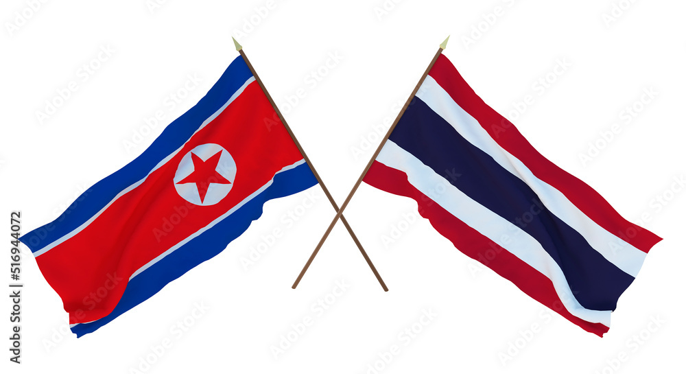 Fototapeta premium Background for designers, illustrators. National Independence Day. Flags North Korea and Thailand