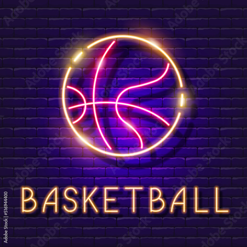 Basketball ball neon icon. Vector illustration for design.