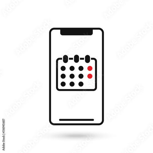 Mobile phone flat design with calendar sign.