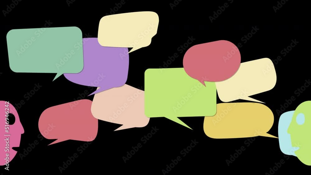 Two people faces talking between with speech bubbles - stock video Two people faces talking between with speech bubbles - stock video