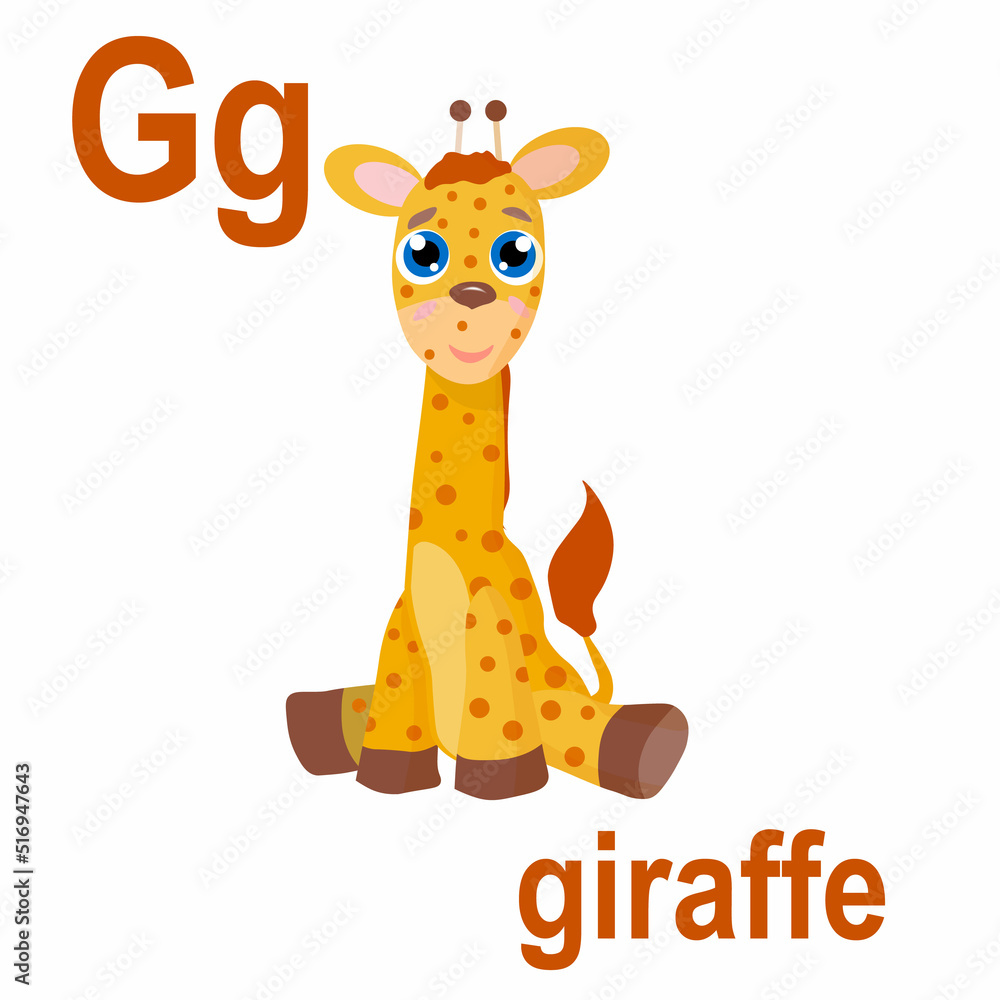 Cute giraffe, long neck, with beautiful bright spots on the body ...