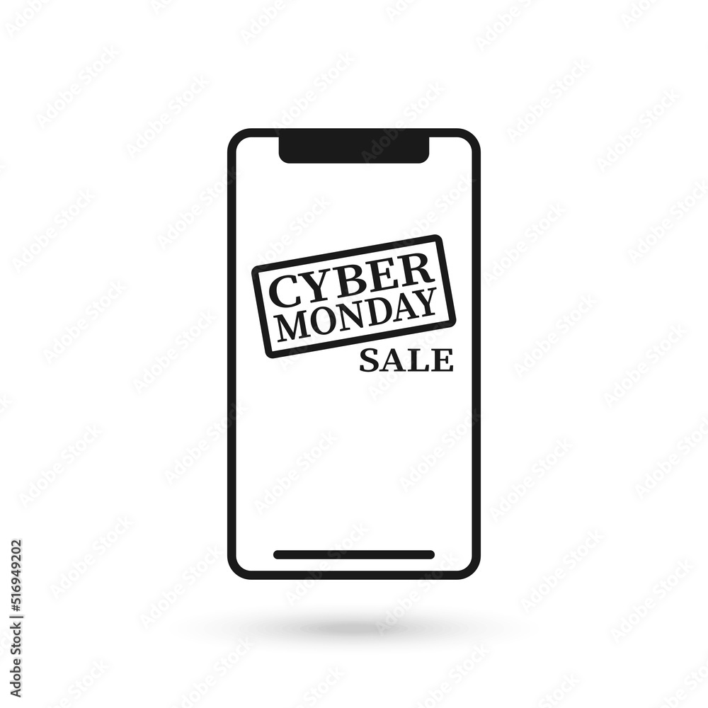 Mobile phone flat design with cyber monday sale icon. Mobile phone flat design with cyber monday sale icon.