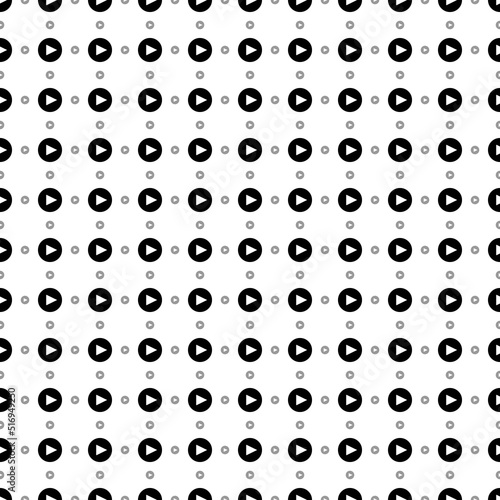 Square seamless background pattern from geometric shapes are different sizes and opacity. The pattern is evenly filled with big black play symbols. Vector illustration on white background