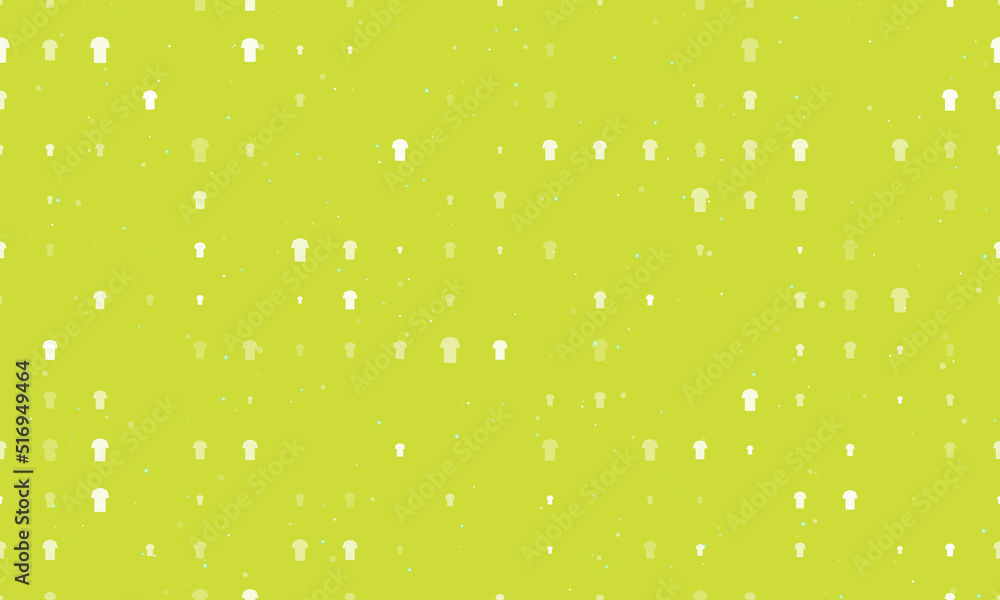Seamless background pattern of evenly spaced white t-shirt symbols of different sizes and opacity. Vector illustration on lime background with stars Seamless background pattern of evenly spaced white t-shirt symbols of different sizes and opacity. Vector illustration on lime background with stars