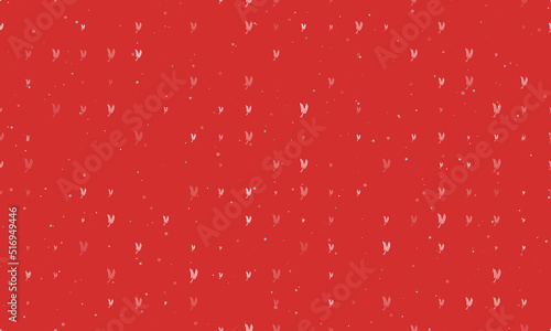Seamless background pattern of evenly spaced white wheat symbols of different sizes and opacity. Vector illustration on red background with stars