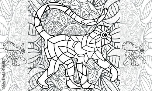 Monkey coloring book for adults vector illustration. Anti-stress coloring for adult. Zentangle style. Black and white. Lace pattern jocko photo