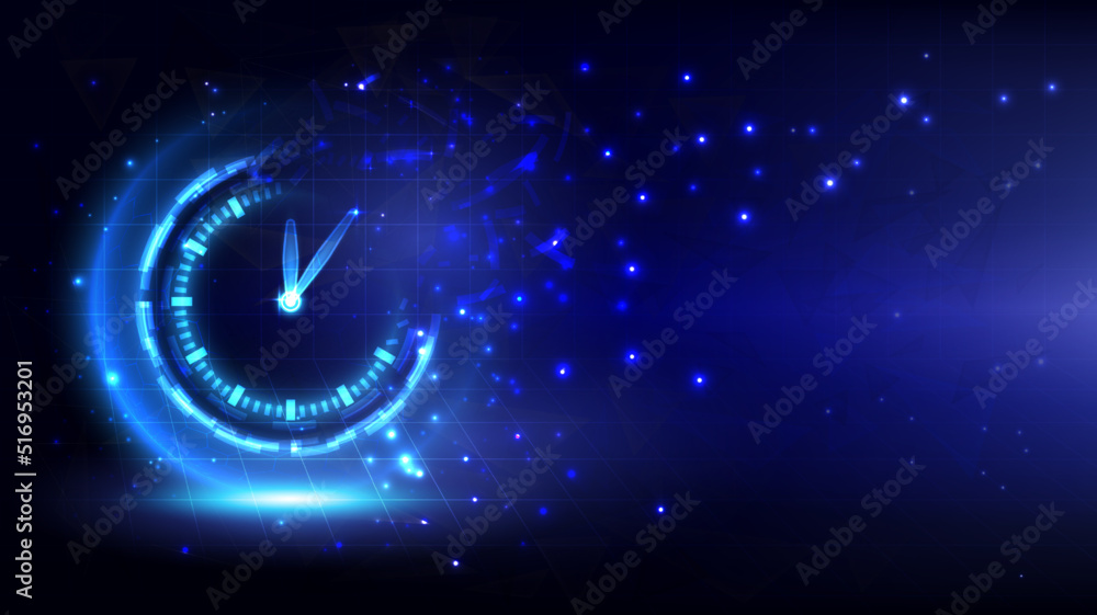 Futuristic SciFi glowing HUD time fading. Abstract time machine and polygon hitech background