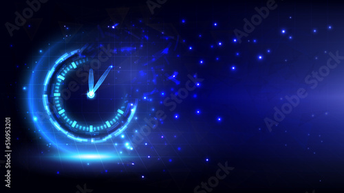 Futuristic Sci-Fi glowing HUD time fading. Abstract time machine and polygon hi-tech background. Data digital clock of head-up display interface. Virtual reality technology timer. Deadline concept