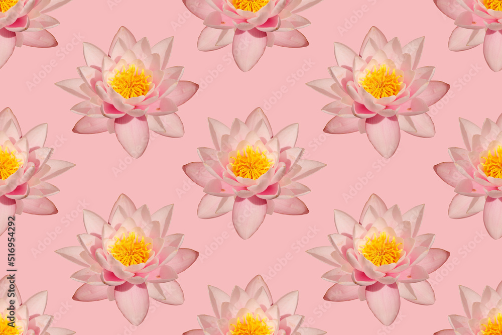 Seamless pattern with lilies on a pink background.
