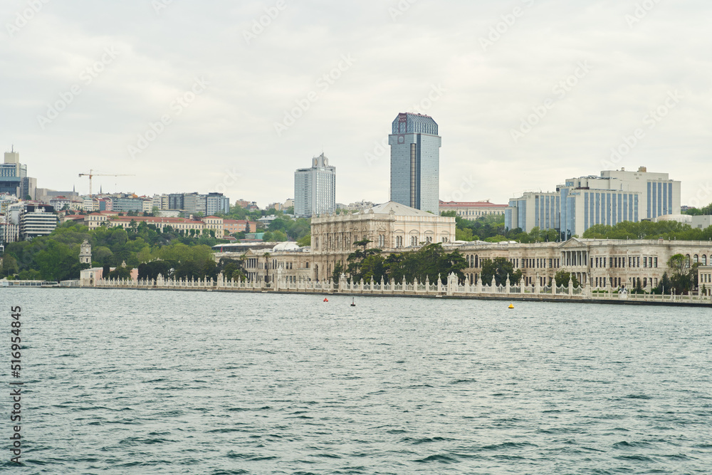 Naklejka premium View of Dolmabahce Palace from Bosphorus in Istanbul, Turkey. High quality photo