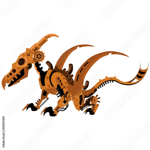 Vector steampunk pteranodon dinosaur lizard. Mechanical reptile on a white isolated background.