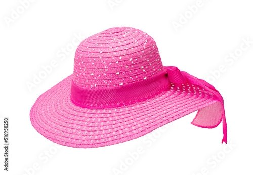 Women's pink summer hat isolated on white