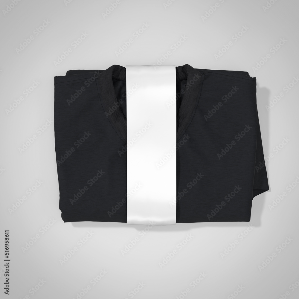 Folded black t-shirt with label, mockup, 3d rendering Folded black t-shirt with label, mockup, 3d rendering