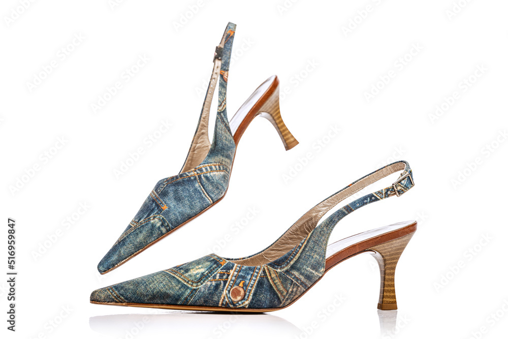 Woman s vintage style footwear. High heeled shoes isolated on