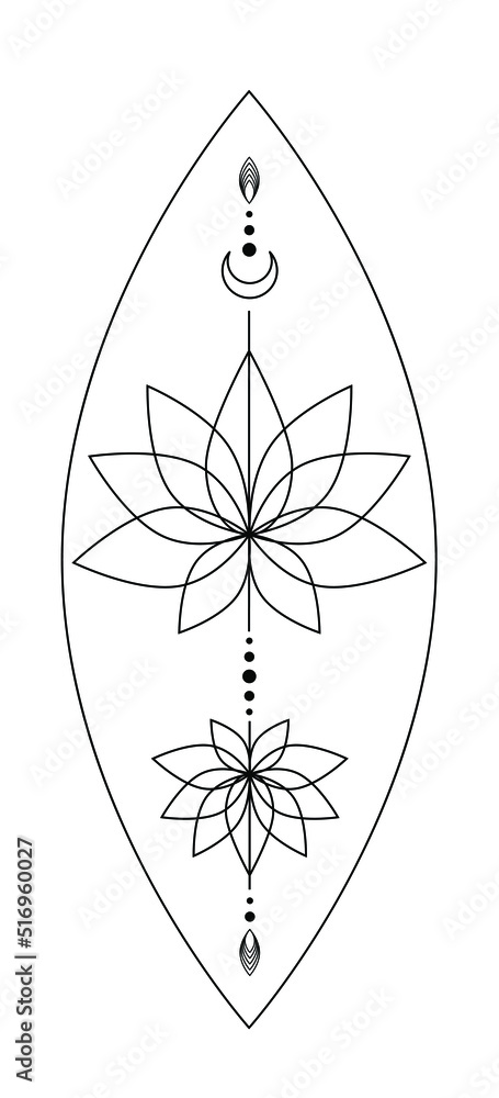 A lotus on a white background. Linear art design for postcards, invitations, packaging. Vector.