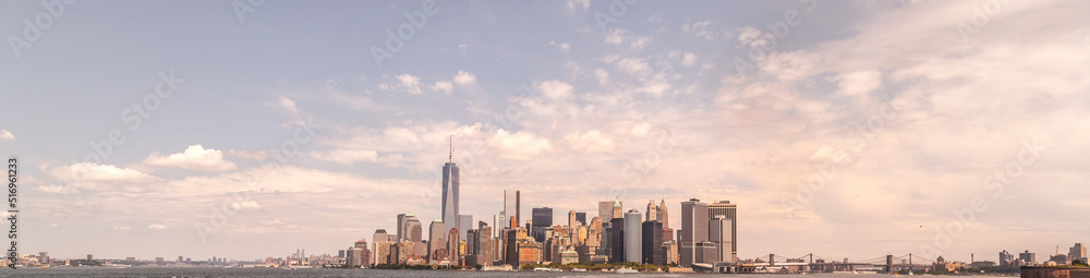 panoramic view of new york city under the cloudy sky