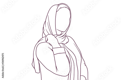 beautiful women in hijab hand drawn style vector illustration